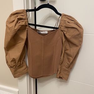 Light brown corset top w/ puff sleeves